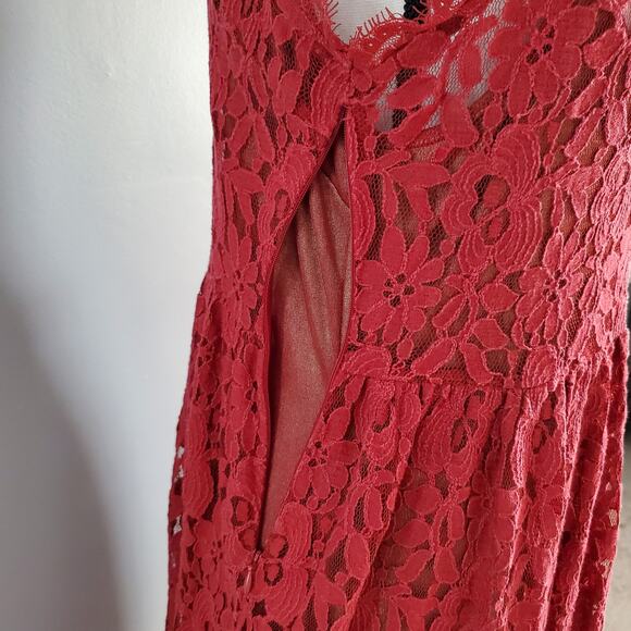 Anthropology Greylin Red Sleeveless V Neck Lace Dress L - Picture 4 of 10